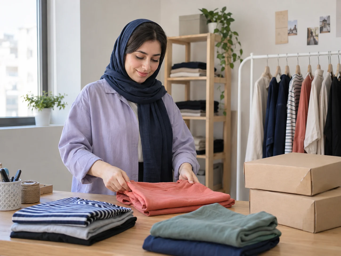 صاحب یک آنلاینشاپ معمولی پوشاک در حال آمادهکردن سفارش مشتری